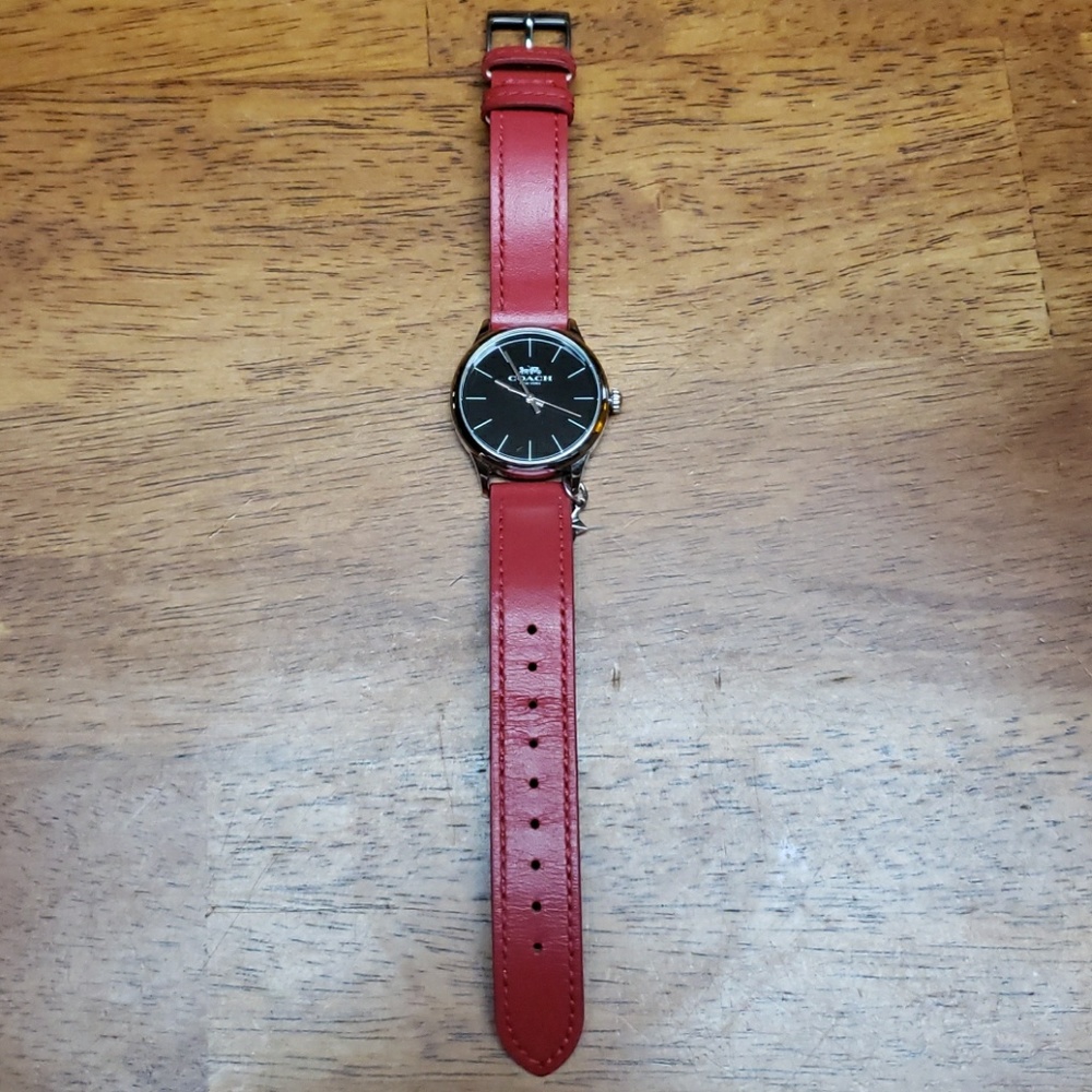 Red leather Coach watch